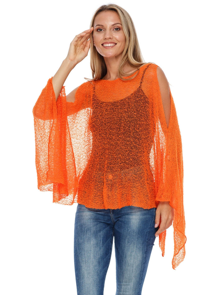 SHU - SHI Women's Lightweight Summer Poncho Shrug - Cold - Shoulder Tunic Top Cover - Up - Love ShuShi