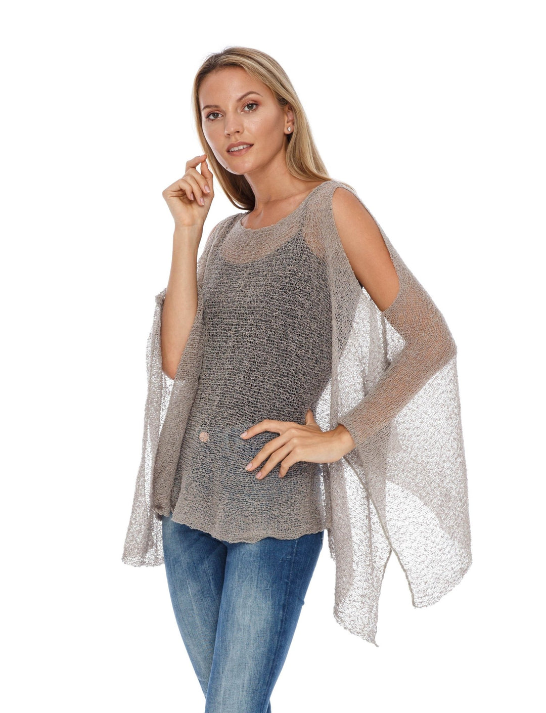 SHU - SHI Women's Lightweight Summer Poncho Shrug - Cold - Shoulder Tunic Top Cover - Up - Love ShuShi