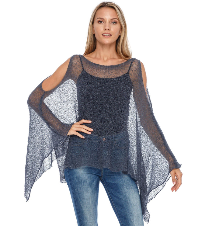 SHU - SHI Women's Lightweight Summer Poncho Shrug - Cold - Shoulder Tunic Top Cover - Up - Love ShuShi