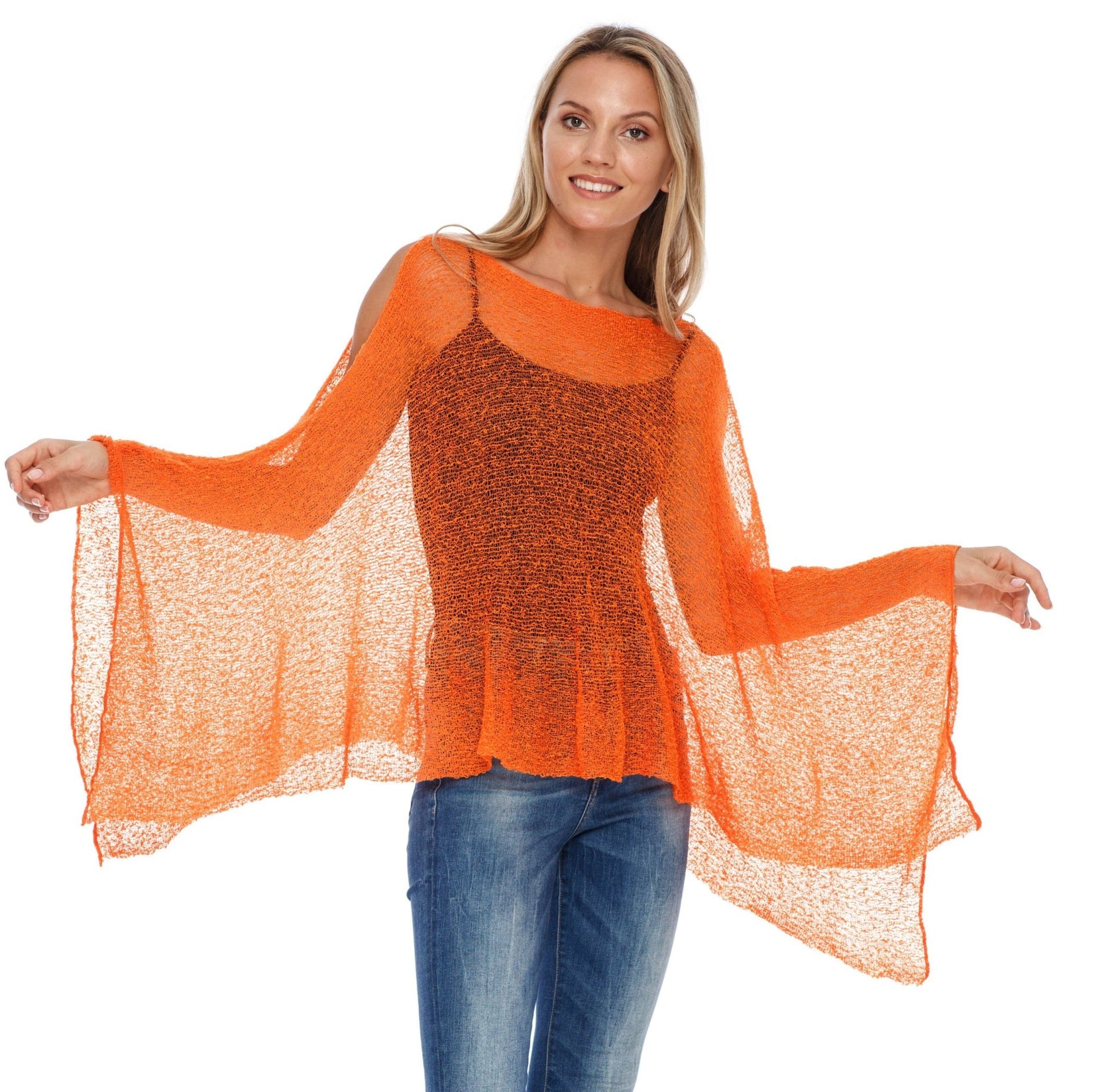 SHU - SHI Women's Lightweight Summer Poncho Shrug - Cold - Shoulder Tunic Top Cover - Up - Love ShuShi