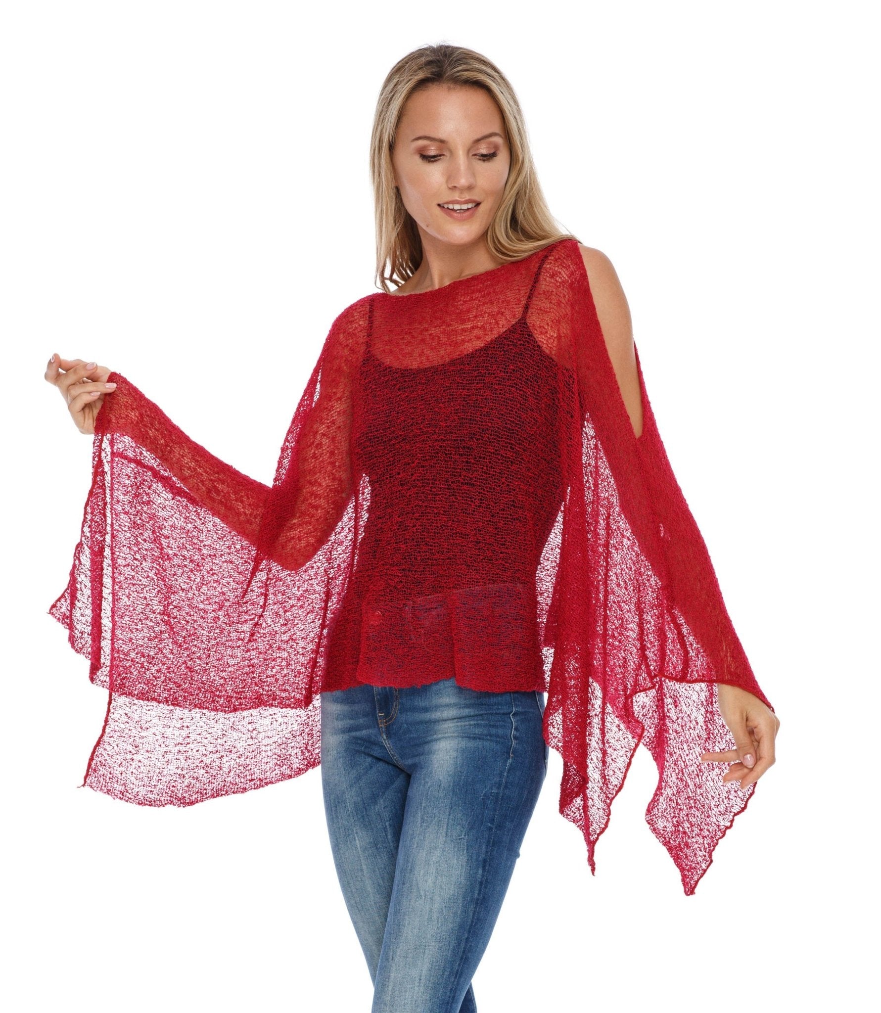 SHU - SHI Women's Lightweight Summer Poncho Shrug - Cold - Shoulder Tunic Top Cover - Up - Love ShuShi