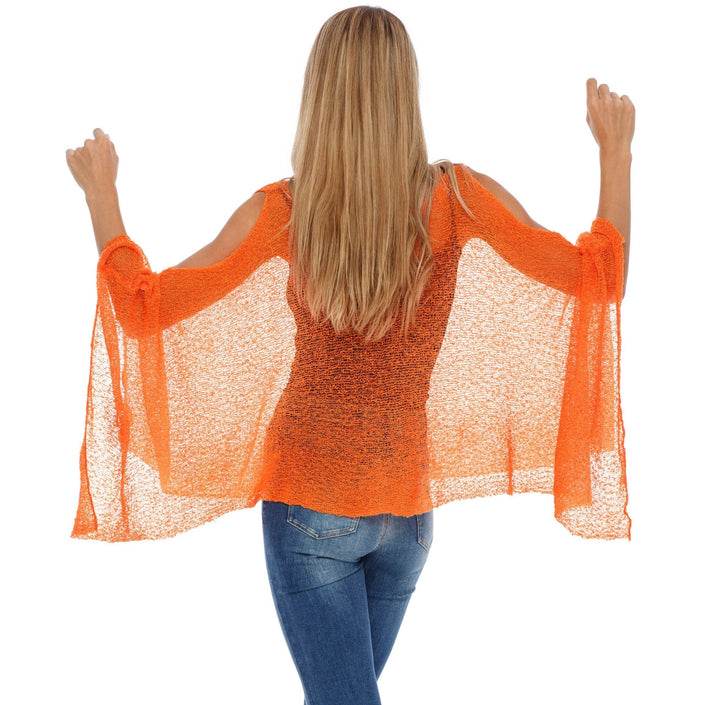 SHU - SHI Women's Lightweight Summer Poncho Shrug - Cold - Shoulder Tunic Top Cover - Up - Love ShuShi