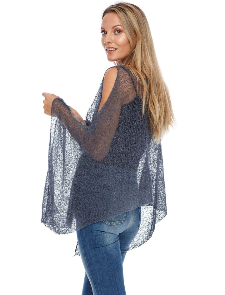 SHU - SHI Women's Lightweight Summer Poncho Shrug - Cold - Shoulder Tunic Top Cover - Up - Love ShuShi