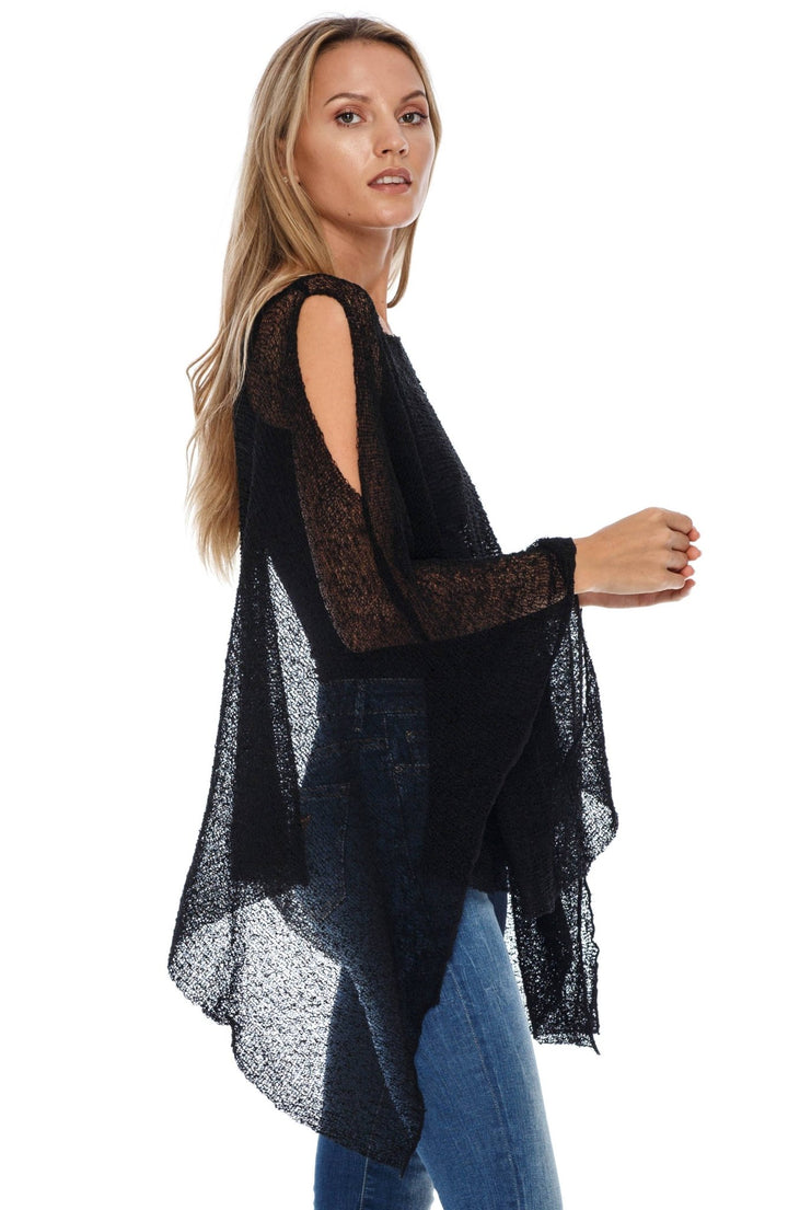 SHU - SHI Women's Lightweight Summer Poncho Shrug - Cold - Shoulder Tunic Top Cover - Up - Love ShuShi