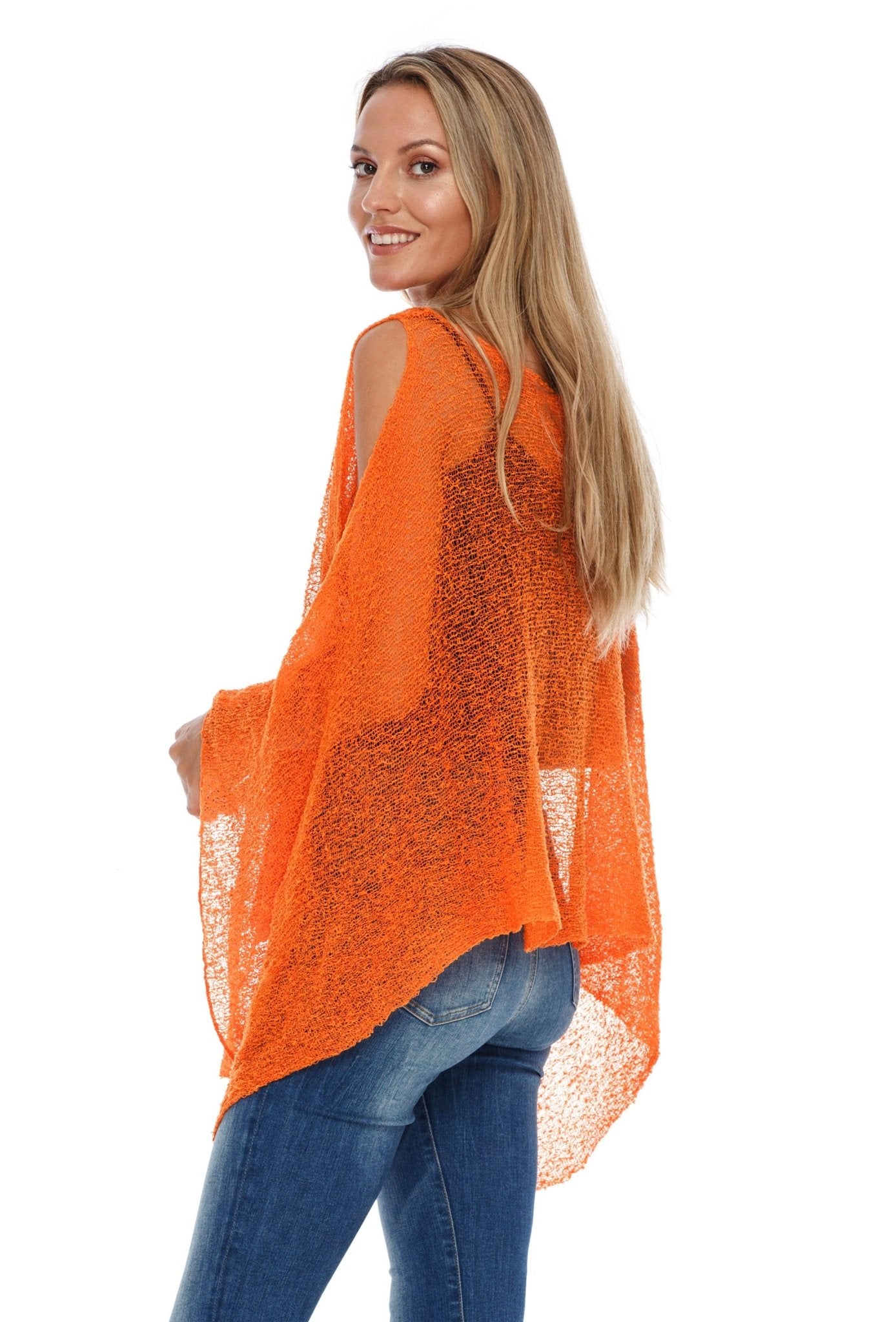 SHU - SHI Women's Lightweight Summer Poncho Shrug - Cold - Shoulder Tunic Top Cover - Up - Love ShuShi