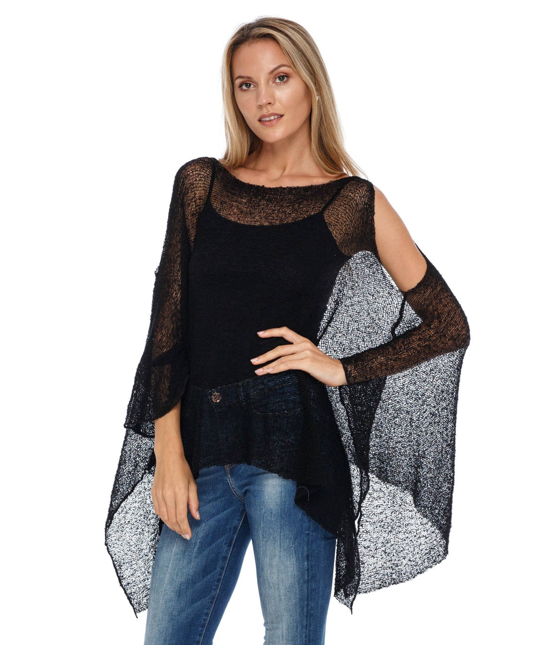 SHU - SHI Women's Lightweight Summer Poncho Shrug - Cold - Shoulder Tunic Top Cover - Up - Love ShuShi