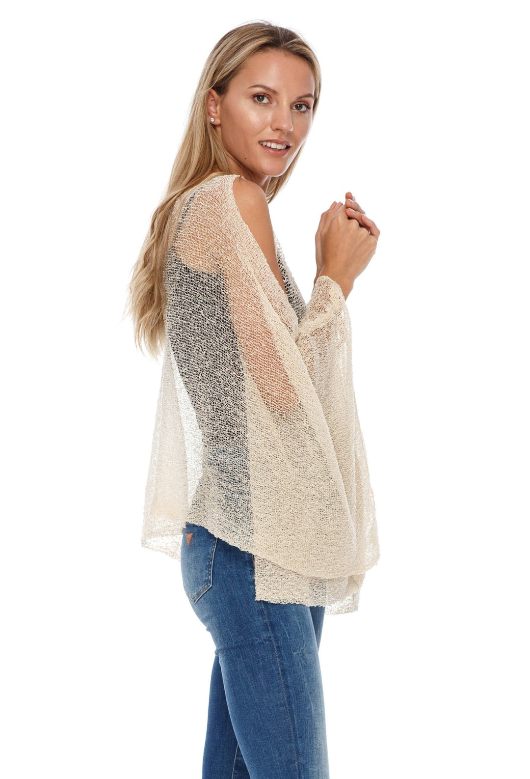 SHU - SHI Women's Lightweight Summer Poncho Shrug - Cold - Shoulder Tunic Top Cover - Up - Love ShuShi