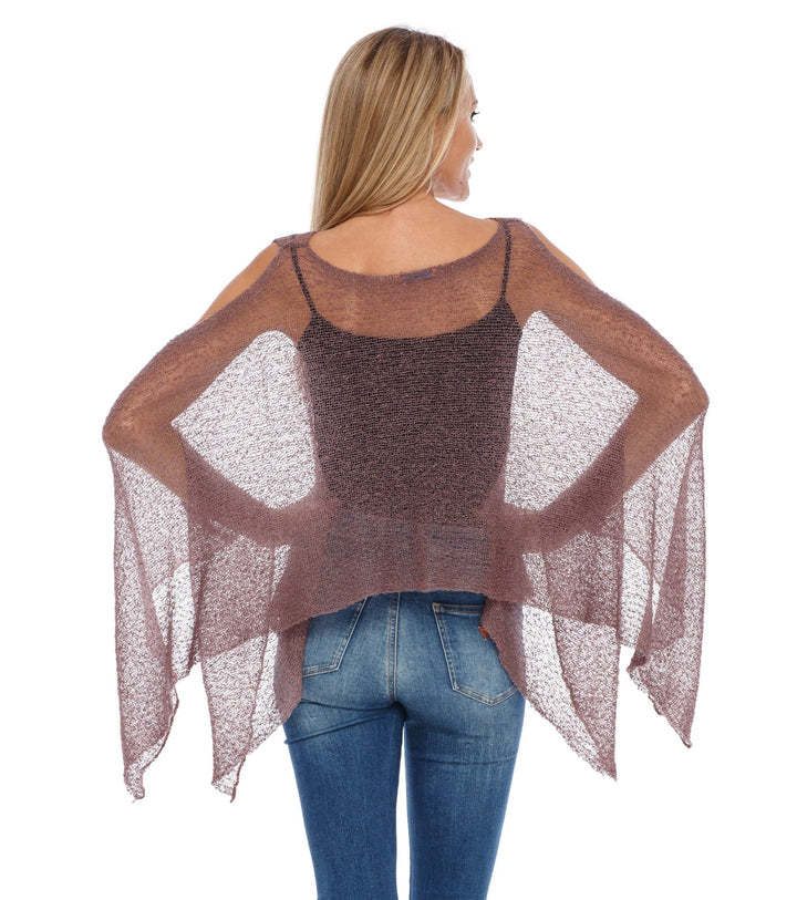 SHU - SHI Women's Lightweight Summer Poncho Shrug - Cold - Shoulder Tunic Top Cover - Up - Love ShuShi