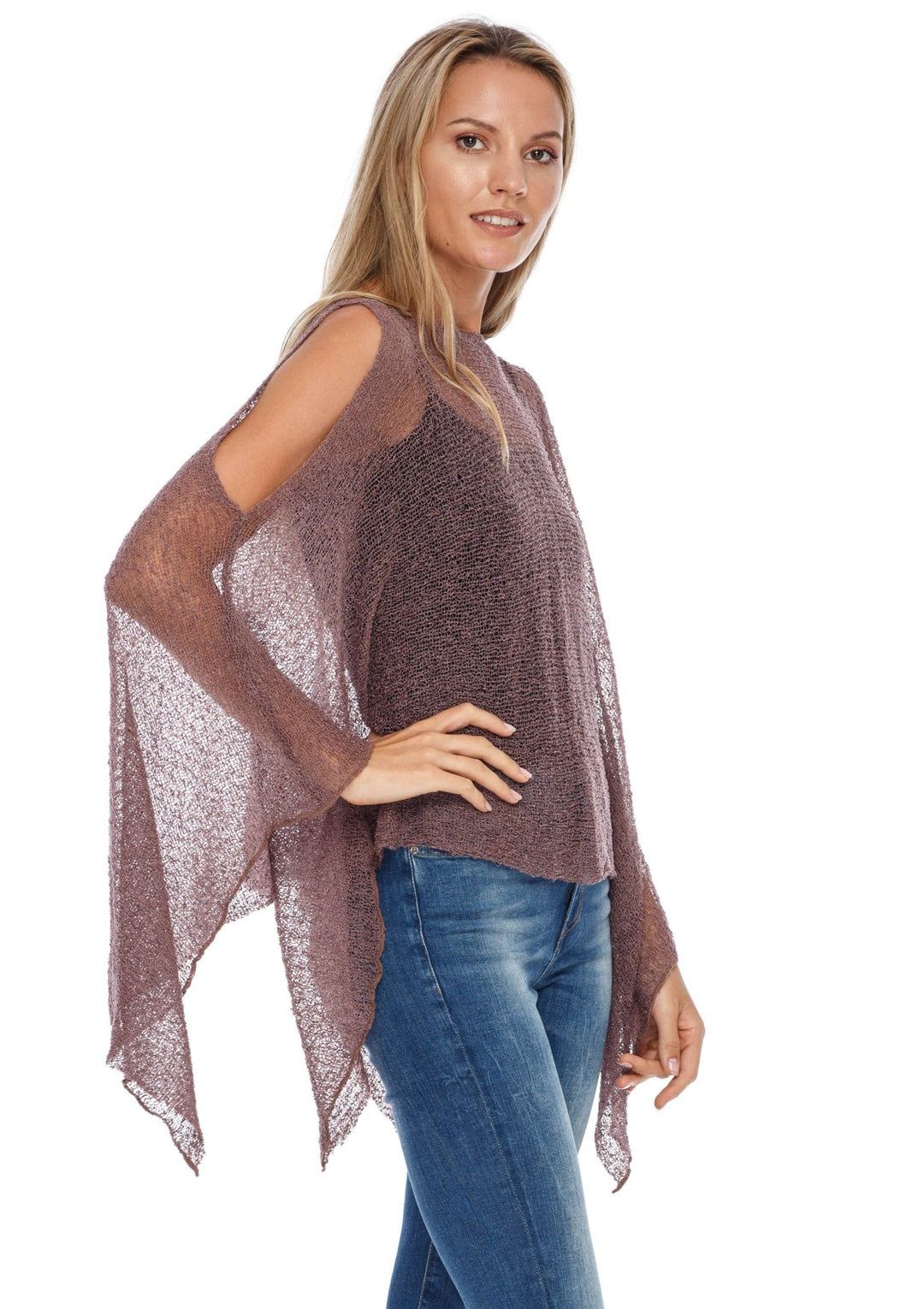 SHU - SHI Women's Lightweight Summer Poncho Shrug - Cold - Shoulder Tunic Top Cover - Up - Love ShuShi