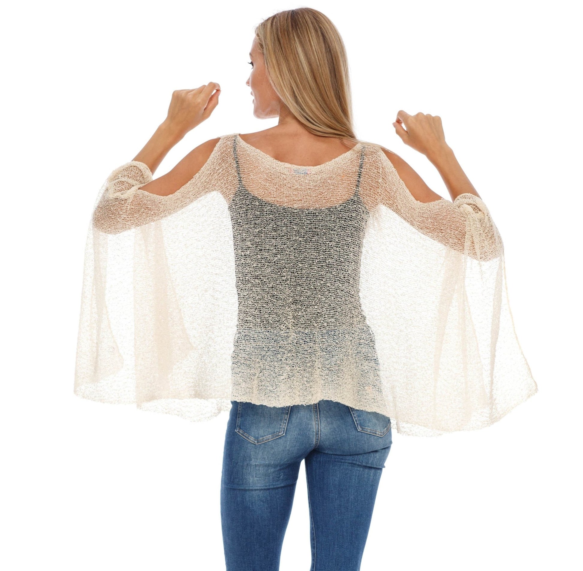 SHU - SHI Women's Lightweight Summer Poncho Shrug - Cold - Shoulder Tunic Top Cover - Up - Love ShuShi