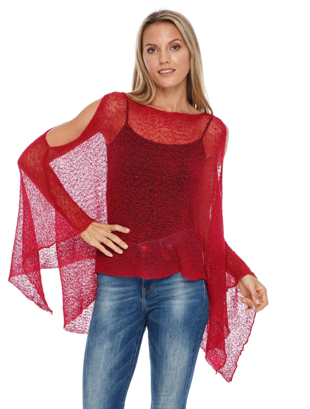 SHU - SHI Women's Lightweight Summer Poncho Shrug - Cold - Shoulder Tunic Top Cover - Up - Love ShuShi