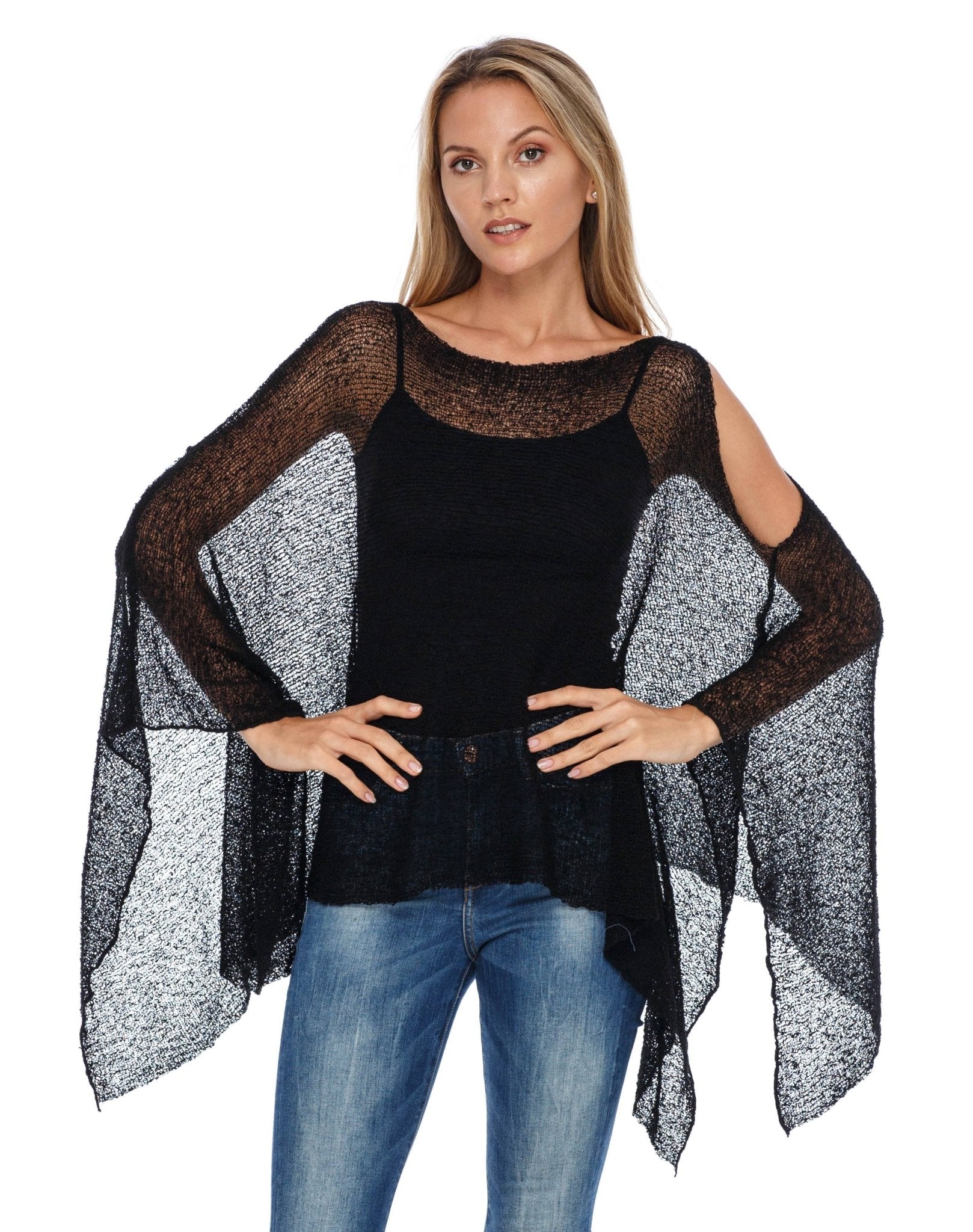 SHU - SHI Women's Lightweight Summer Poncho Shrug - Cold - Shoulder Tunic Top Cover - Up - Love ShuShi