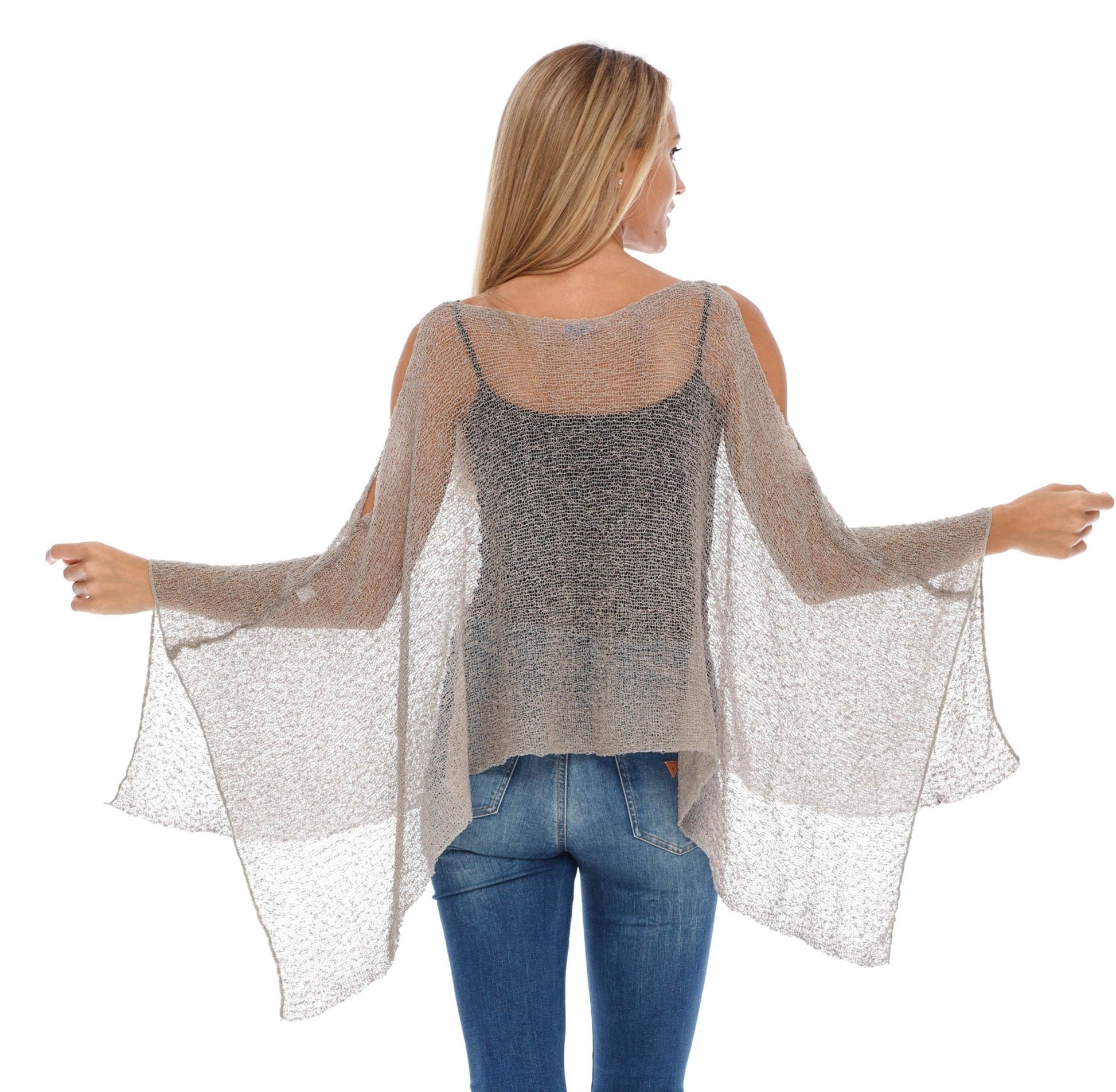 SHU - SHI Women's Lightweight Summer Poncho Shrug - Cold - Shoulder Tunic Top Cover - Up - Love ShuShi