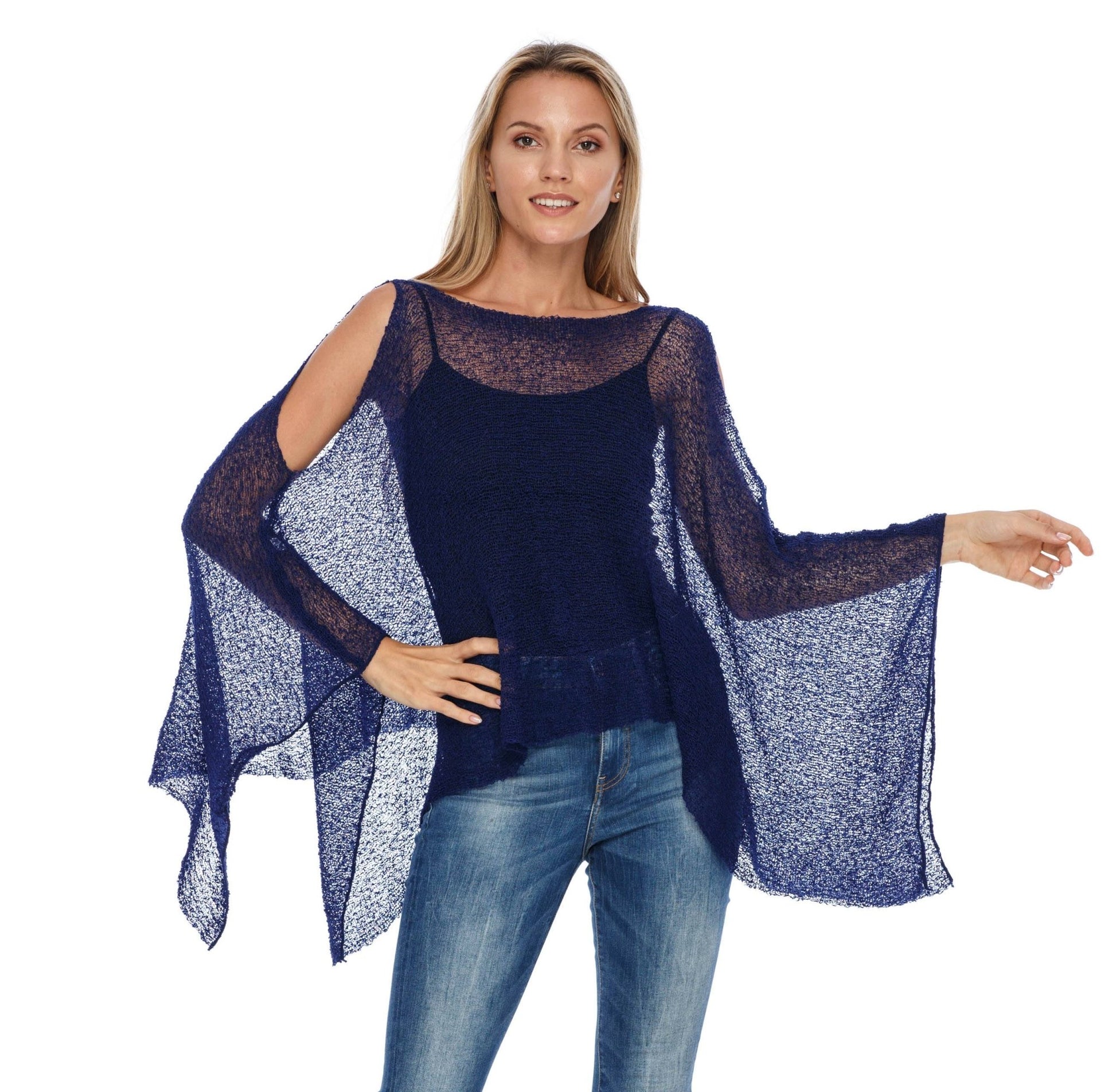 SHU - SHI Women's Lightweight Summer Poncho Shrug - Cold - Shoulder Tunic Top Cover - Up - Love ShuShi