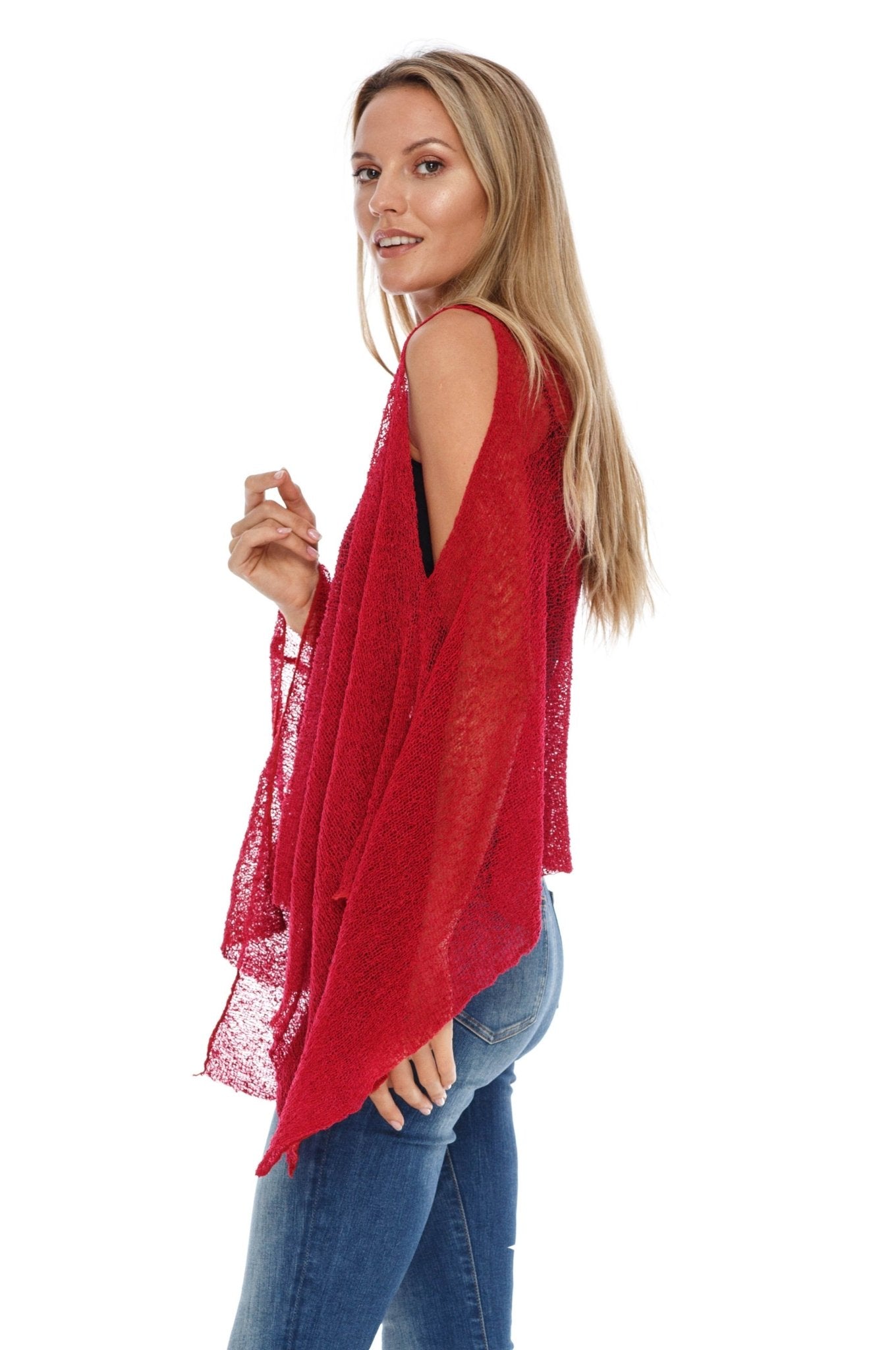 SHU - SHI Women's Lightweight Summer Poncho Shrug - Cold - Shoulder Tunic Top Cover - Up - Love ShuShi