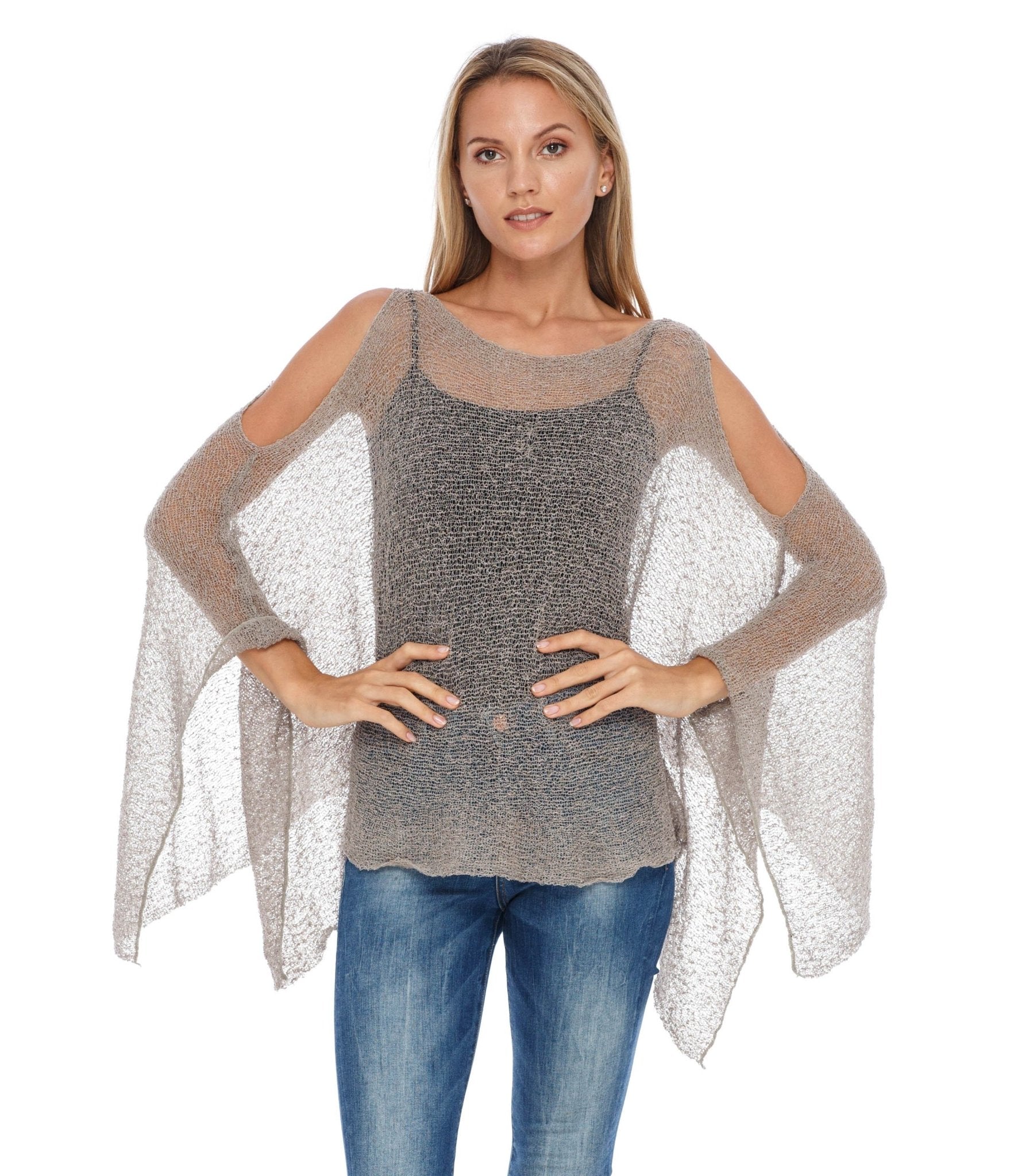 SHU - SHI Women's Lightweight Summer Poncho Shrug - Cold - Shoulder Tunic Top Cover - Up - Love ShuShi