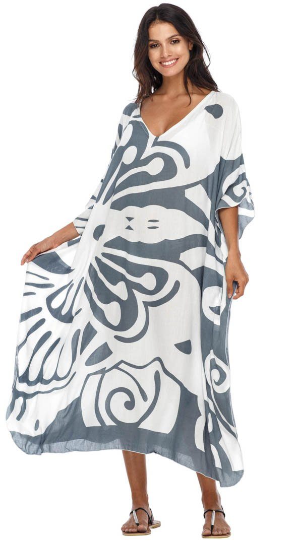 SHU - SHI Women's Long Beach Butterfly Caftan Tunic Dress - Swimsuit Cover - Up Loose Poncho - Love ShuShi