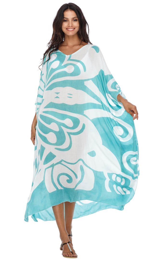 SHU - SHI Women's Long Beach Butterfly Caftan Tunic Dress - Swimsuit Cover - Up Loose Poncho - Love ShuShi