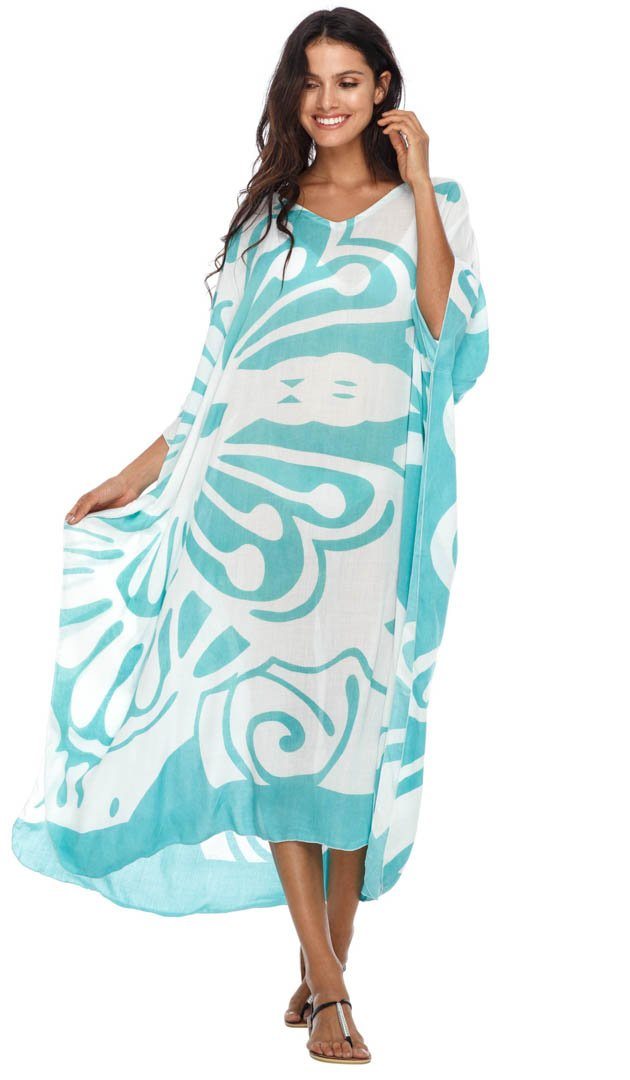 SHU - SHI Women's Long Beach Butterfly Caftan Tunic Dress - Swimsuit Cover - Up Loose Poncho - Love ShuShi