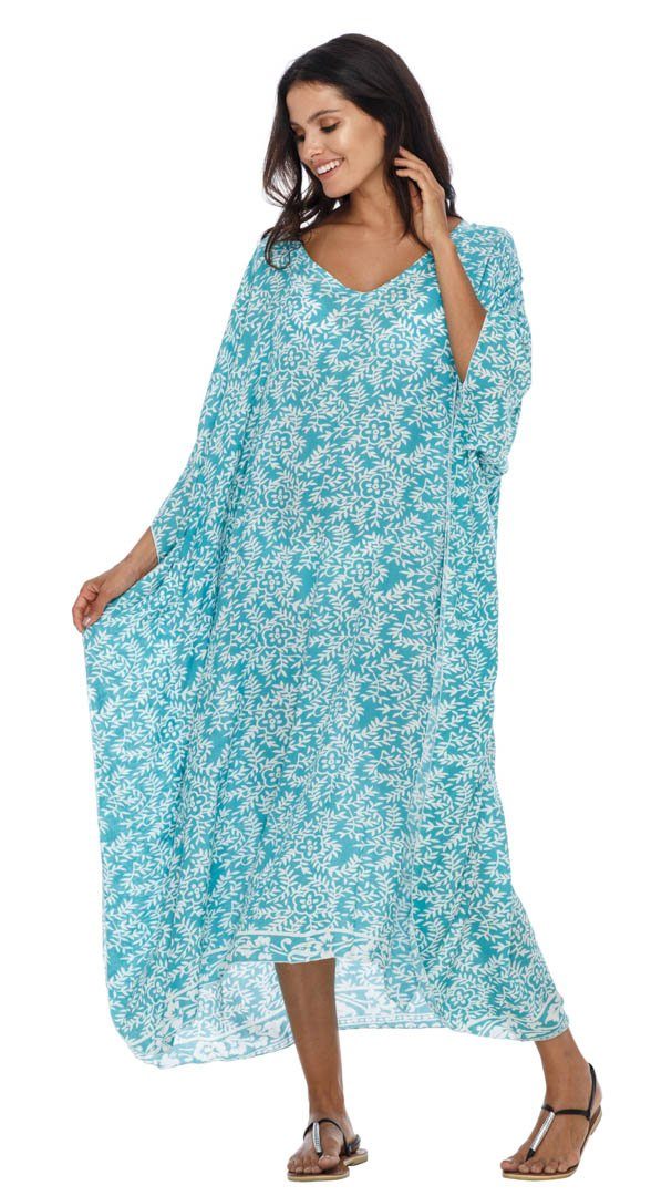 SHU - SHI Women's Long Beach Floral Caftan Tunic Dress - Swimsuit Cover - Up Loose Poncho - Love ShuShi