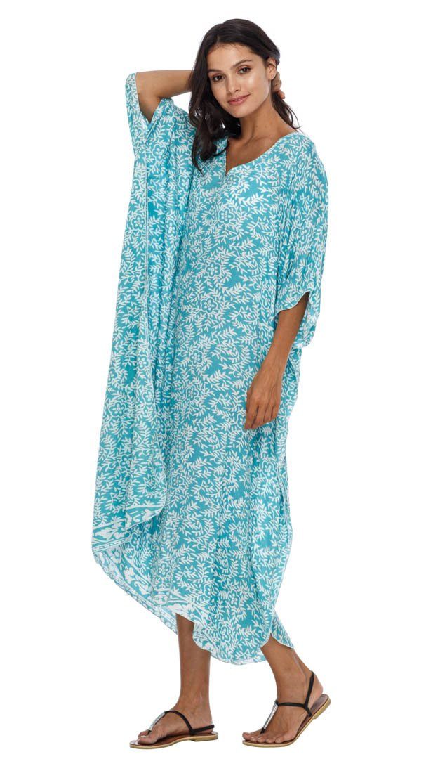 SHU - SHI Women's Long Beach Floral Caftan Tunic Dress - Swimsuit Cover - Up Loose Poncho - Love ShuShi