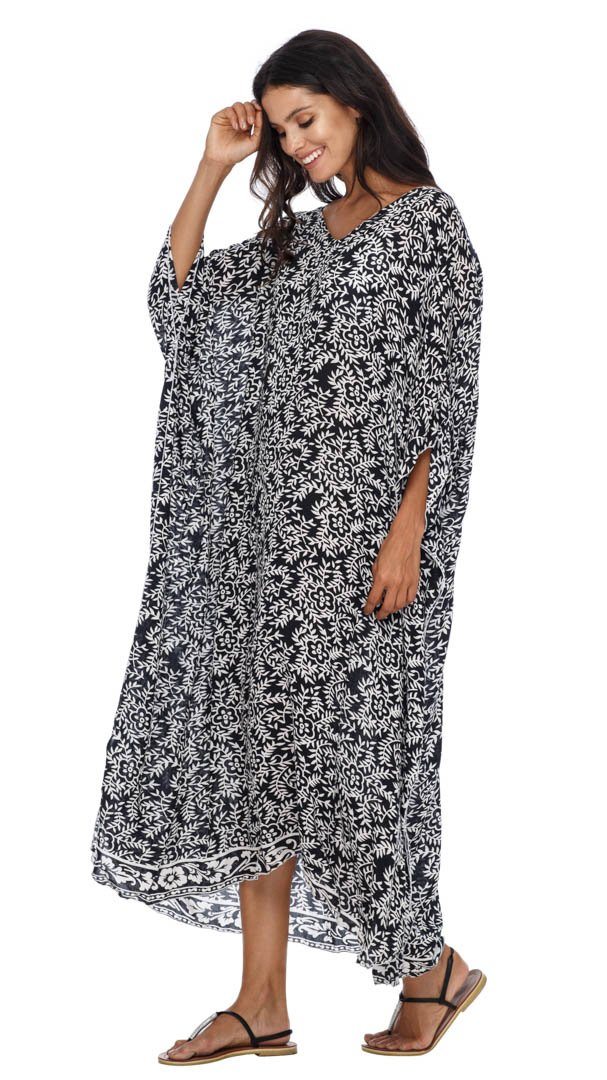 SHU - SHI Women's Long Beach Floral Caftan Tunic Dress - Swimsuit Cover - Up Loose Poncho - Love ShuShi