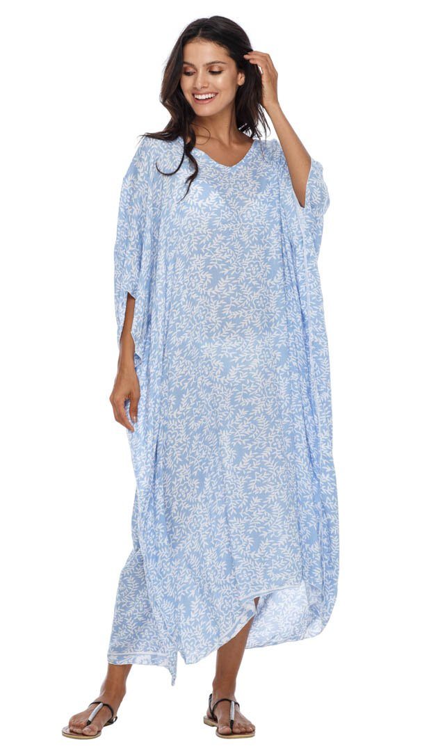 SHU - SHI Women's Long Beach Floral Caftan Tunic Dress - Swimsuit Cover - Up Loose Poncho - Love ShuShi