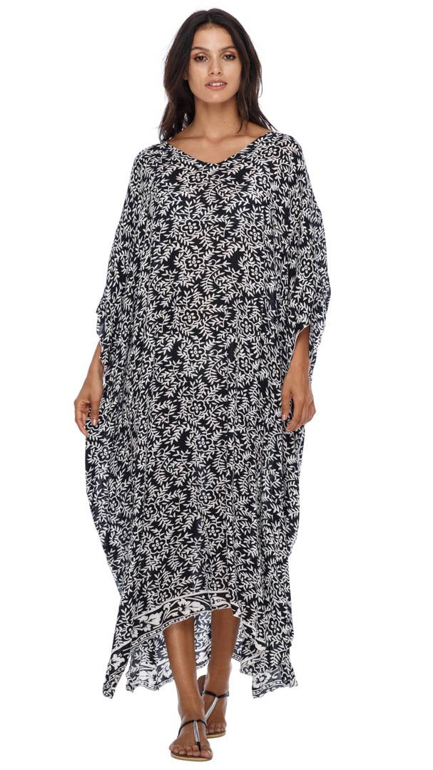 SHU - SHI Women's Long Beach Floral Caftan Tunic Dress - Swimsuit Cover - Up Loose Poncho - Love ShuShi