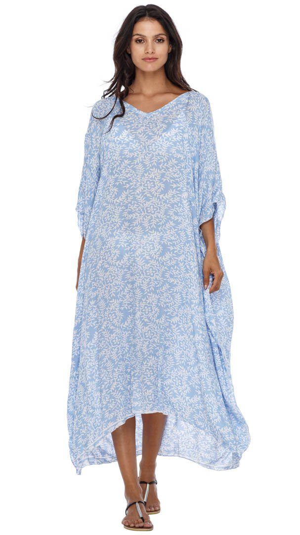 SHU - SHI Women's Long Beach Floral Caftan Tunic Dress - Swimsuit Cover - Up Loose Poncho - Love ShuShi