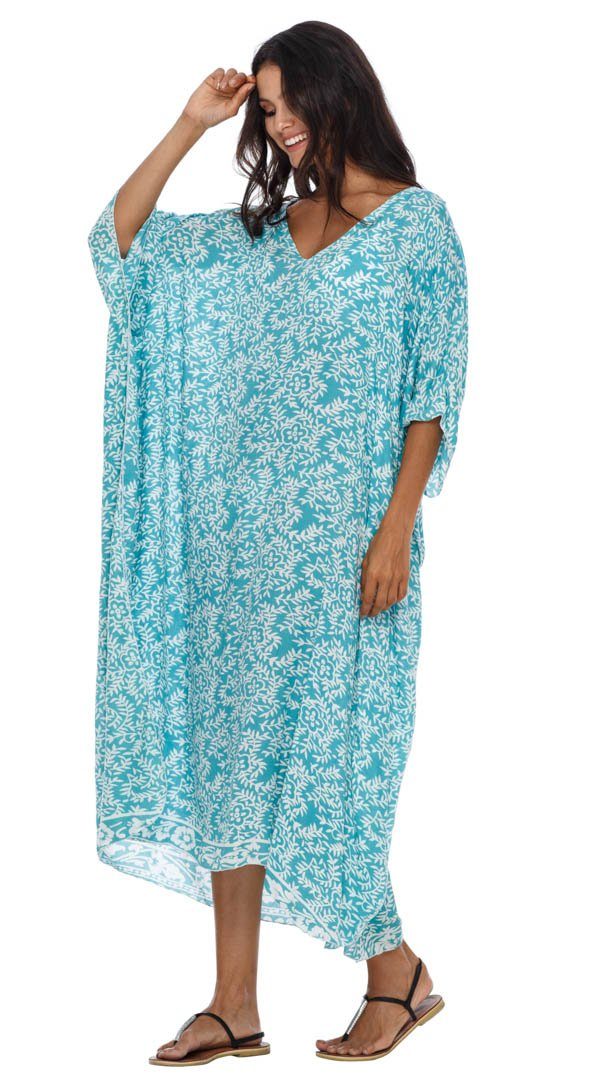 SHU - SHI Women's Long Beach Floral Caftan Tunic Dress - Swimsuit Cover - Up Loose Poncho - Love ShuShi