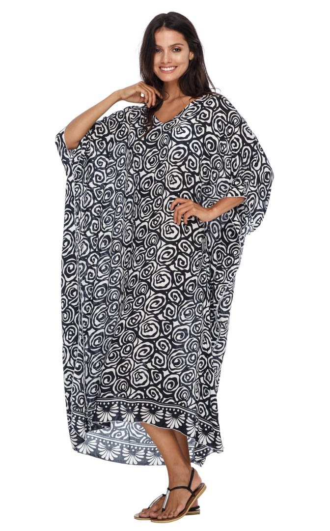 SHU - SHI Women's Long Beach Spiral Caftan Tunic Dress - Swimsuit Cover - Up Loose Poncho - Love ShuShi