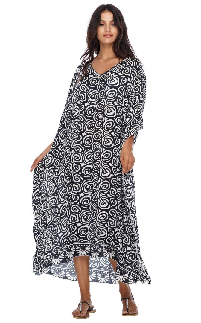 SHU - SHI Women's Long Beach Spiral Caftan Tunic Dress - Swimsuit Cover - Up Loose Poncho - Love ShuShi