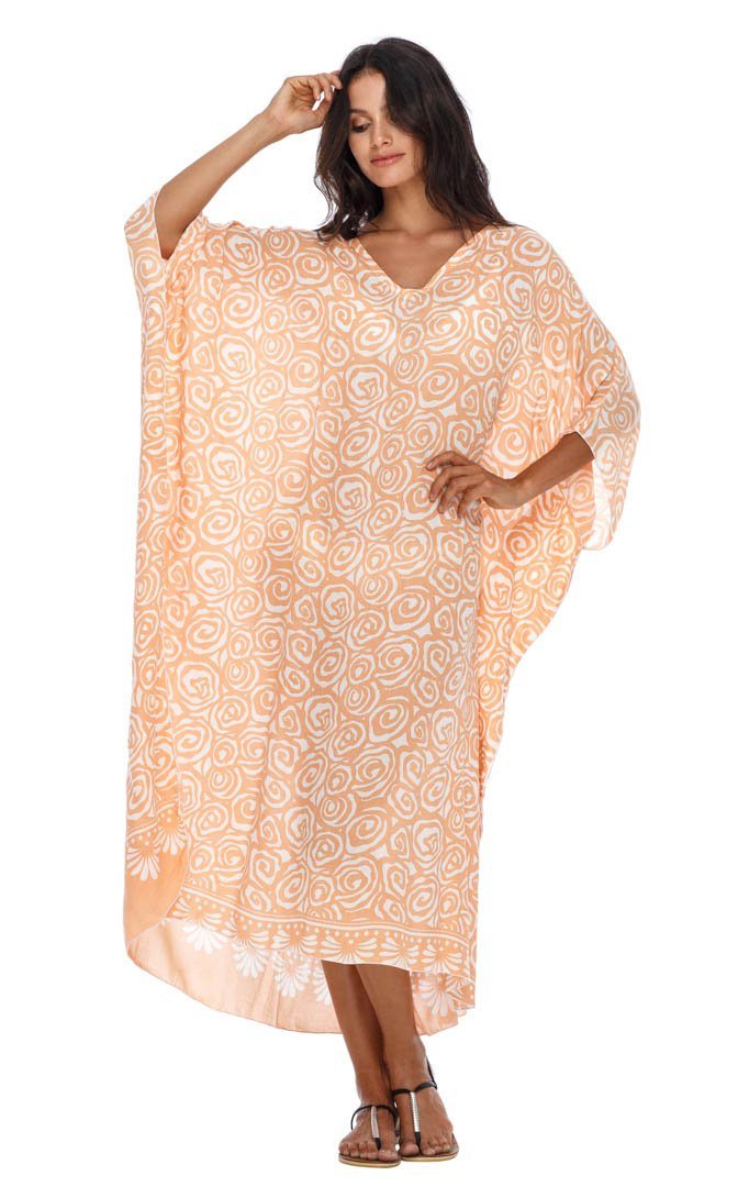 SHU - SHI Women's Long Beach Spiral Caftan Tunic Dress - Swimsuit Cover - Up Loose Poncho - Love ShuShi