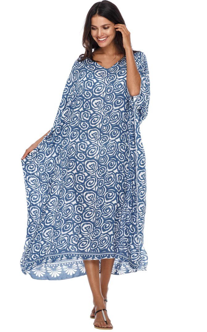 SHU - SHI Women's Long Beach Spiral Caftan Tunic Dress - Swimsuit Cover - Up Loose Poncho - Love ShuShi