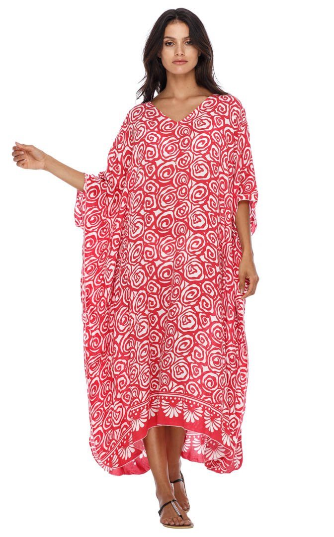 SHU - SHI Women's Long Beach Spiral Caftan Tunic Dress - Swimsuit Cover - Up Loose Poncho - Love ShuShi