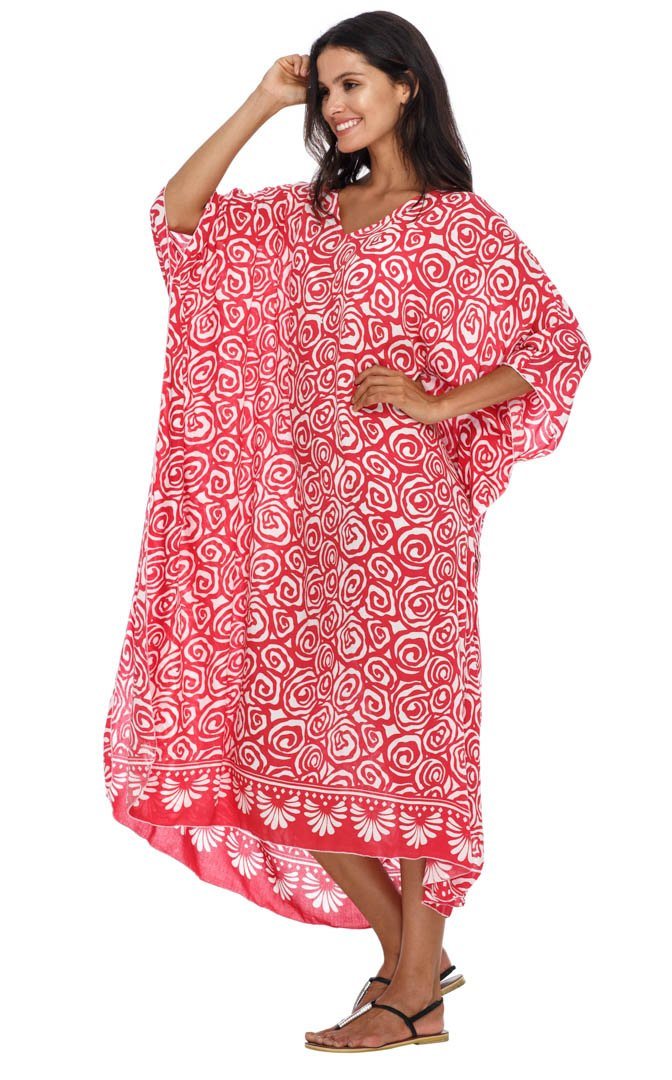 SHU - SHI Women's Long Beach Spiral Caftan Tunic Dress - Swimsuit Cover - Up Loose Poncho - Love ShuShi