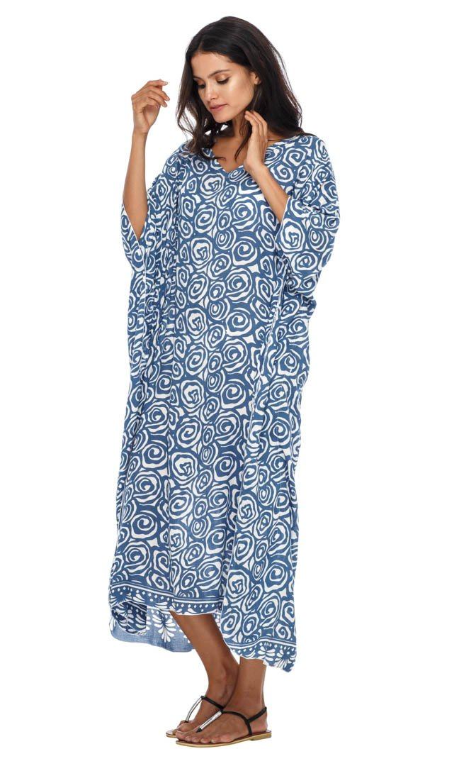 SHU - SHI Women's Long Beach Spiral Caftan Tunic Dress - Swimsuit Cover - Up Loose Poncho - Love ShuShi