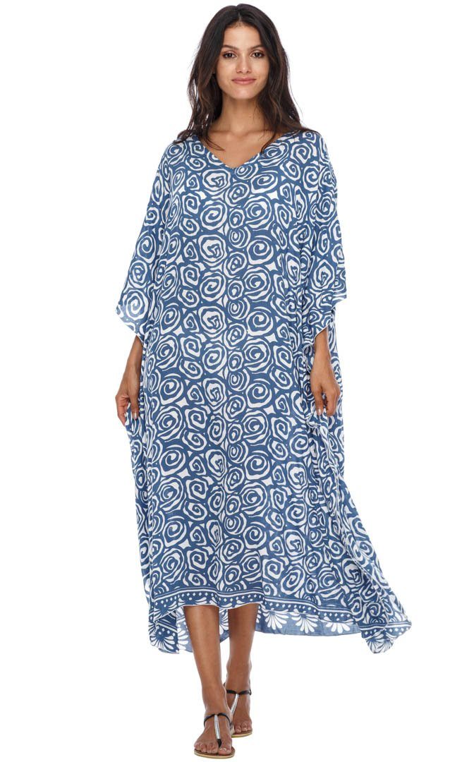 SHU - SHI Women's Long Beach Spiral Caftan Tunic Dress - Swimsuit Cover - Up Loose Poncho - Love ShuShi