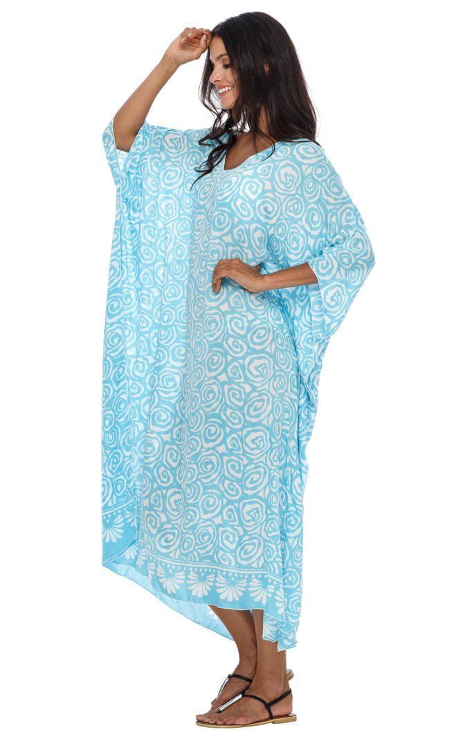 SHU - SHI Women's Long Beach Spiral Caftan Tunic Dress - Swimsuit Cover - Up Loose Poncho - Love ShuShi