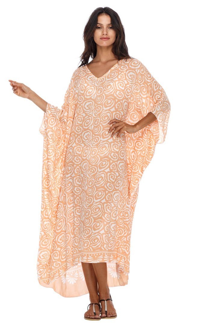 SHU - SHI Women's Long Beach Spiral Caftan Tunic Dress - Swimsuit Cover - Up Loose Poncho - Love ShuShi