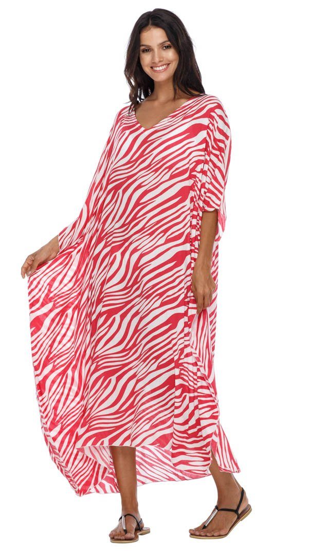 SHU - SHI Women's Long Beach Zebra Caftan Tunic Dress - Swimsuit Cover - Up Loose Poncho - Love ShuShi