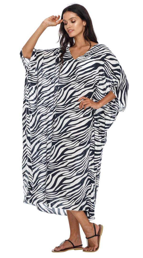 SHU - SHI Women's Long Beach Zebra Caftan Tunic Dress - Swimsuit Cover - Up Loose Poncho - Love ShuShi