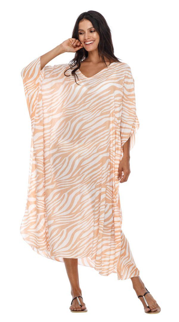 SHU - SHI Women's Long Beach Zebra Caftan Tunic Dress - Swimsuit Cover - Up Loose Poncho - Love ShuShi