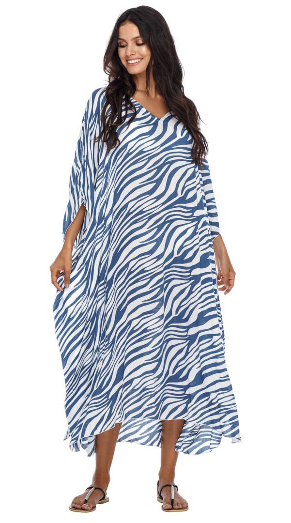 SHU - SHI Women's Long Beach Zebra Caftan Tunic Dress - Swimsuit Cover - Up Loose Poncho - Love ShuShi