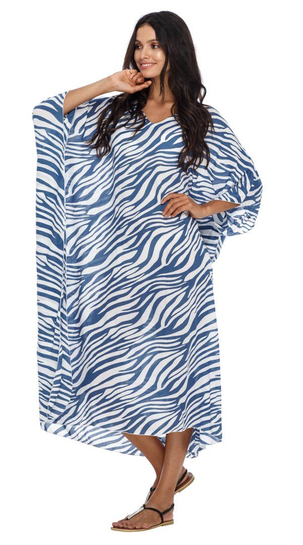 SHU - SHI Women's Long Beach Zebra Caftan Tunic Dress - Swimsuit Cover - Up Loose Poncho - Love ShuShi