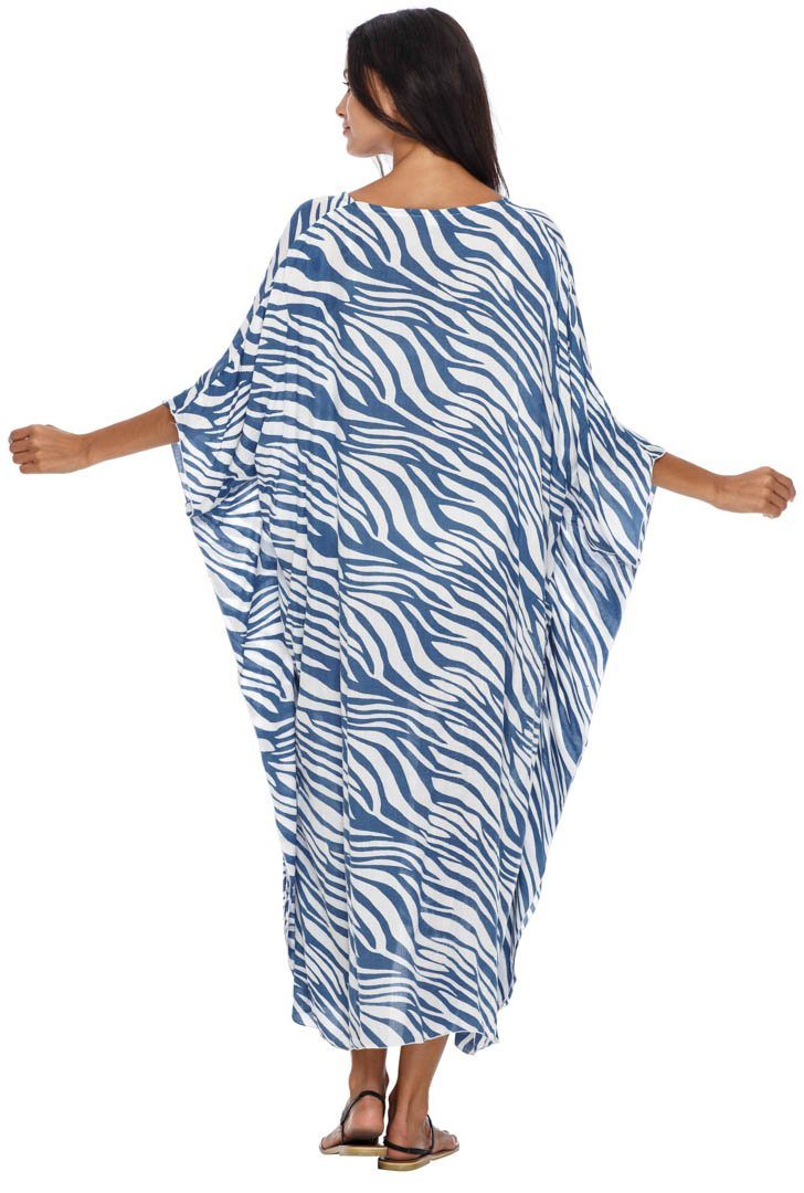 SHU - SHI Women's Long Beach Zebra Caftan Tunic Dress - Swimsuit Cover - Up Loose Poncho - Love ShuShi