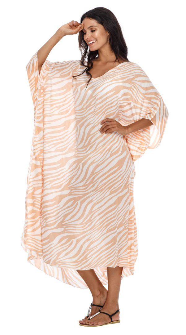 SHU - SHI Women's Long Beach Zebra Caftan Tunic Dress - Swimsuit Cover - Up Loose Poncho - Love ShuShi