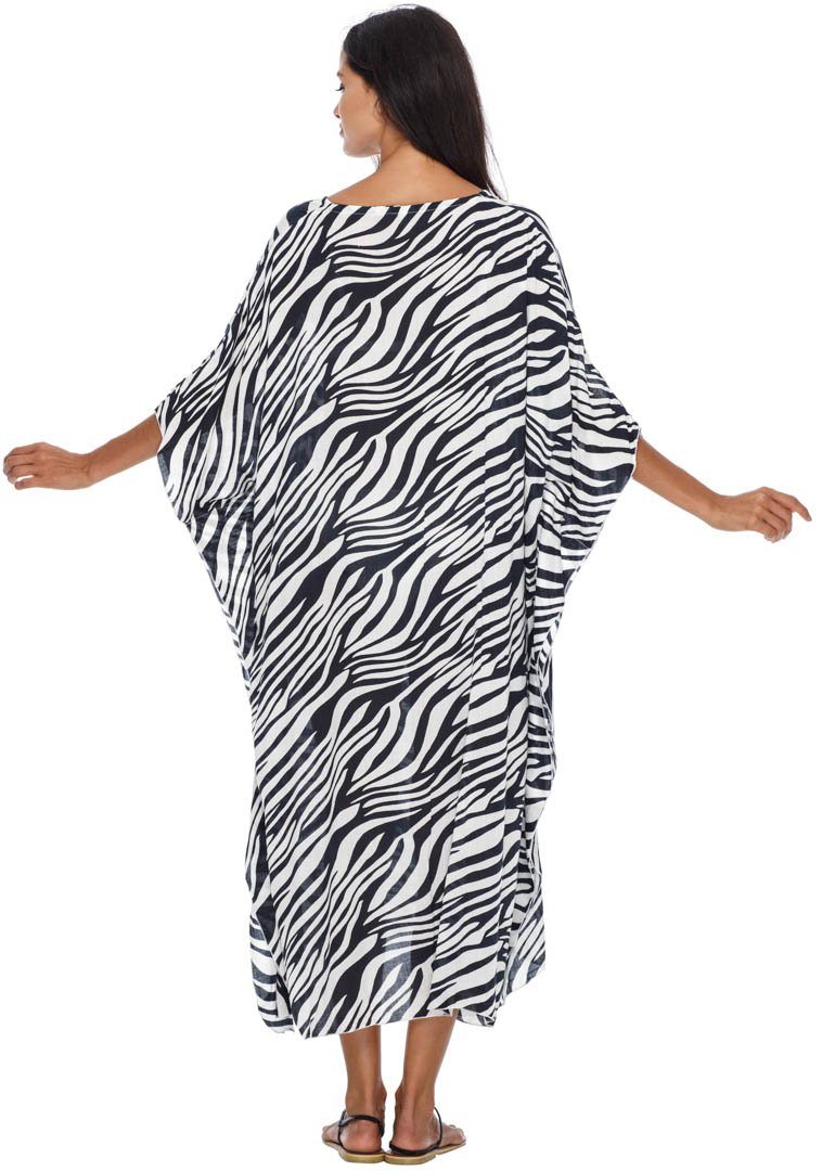 SHU - SHI Women's Long Beach Zebra Caftan Tunic Dress - Swimsuit Cover - Up Loose Poncho - Love ShuShi