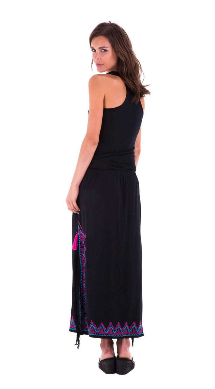 SHU - SHI Women's Long Boho Maxi Skirt with Embroidered Details and Side Slits - Love ShuShi