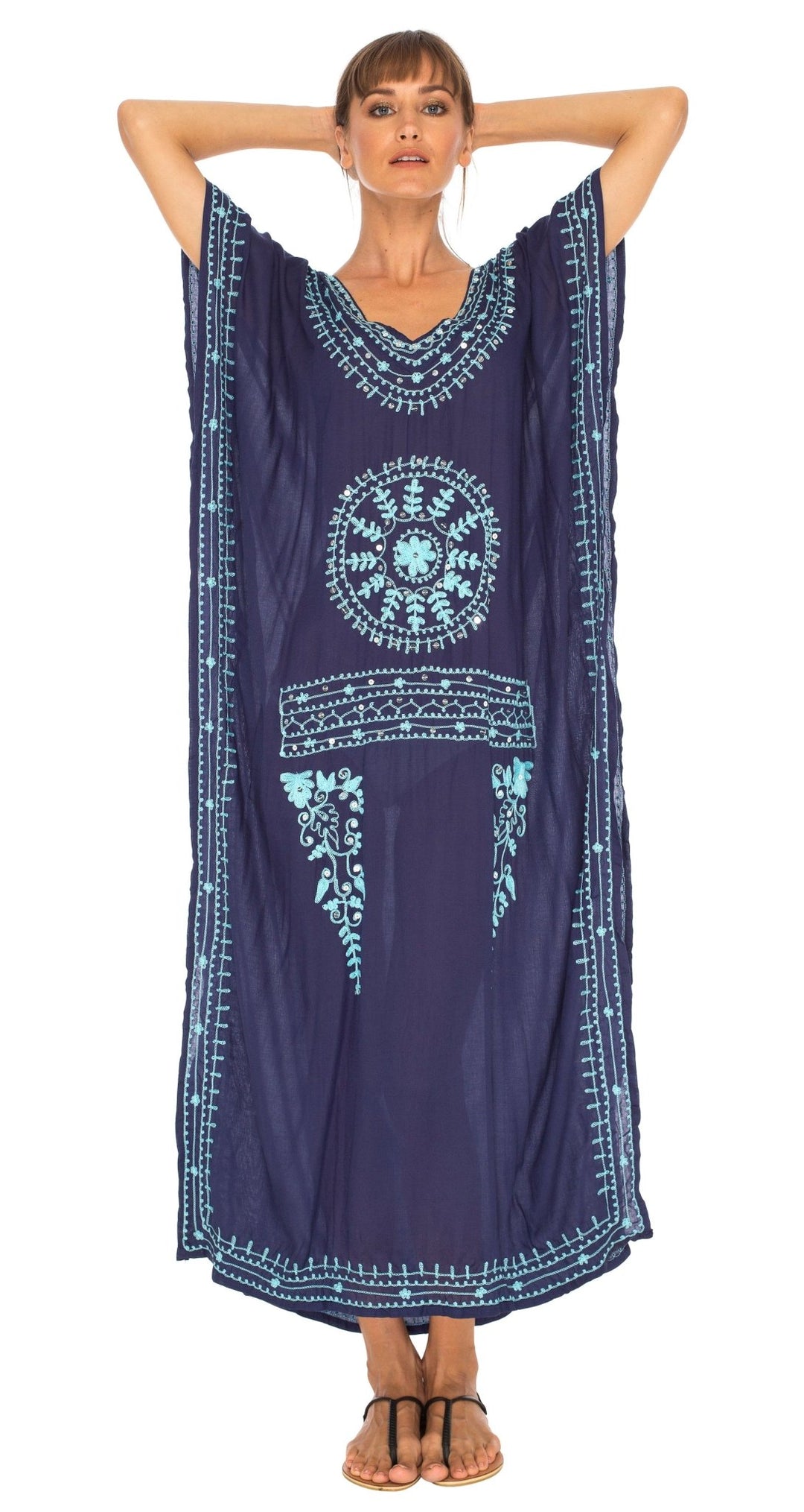 SHU - SHI Women's Long Kaftan Beach Dress - Ethnic Mandala Print Maxi Cover - Up - Love ShuShi